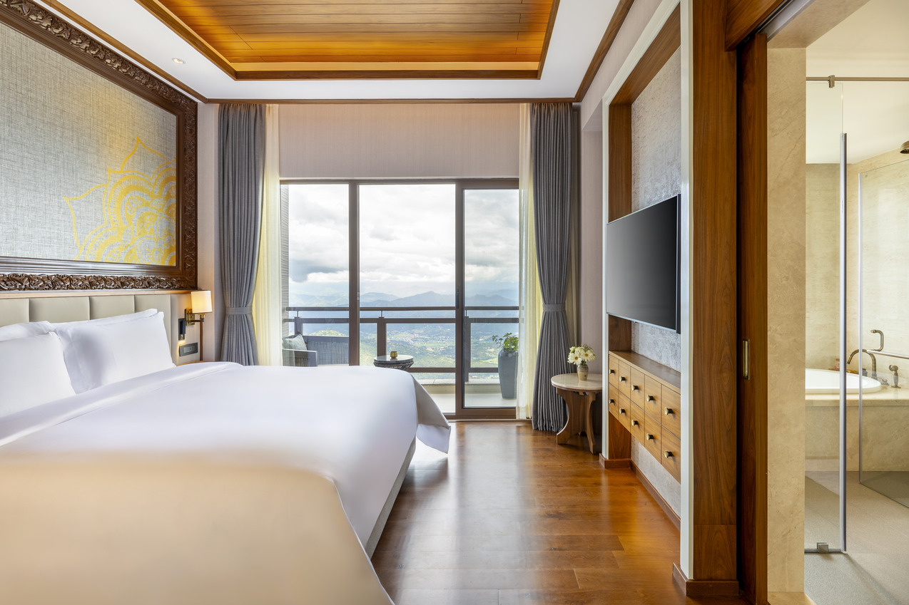 Luxury suite interior overlooking the Himalayan foothills